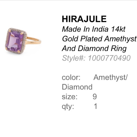 GORG! Hirajule Emerald Amethyst Diamonds 14K Gold Platted Ring Engagement India - Picture 5 of 5
